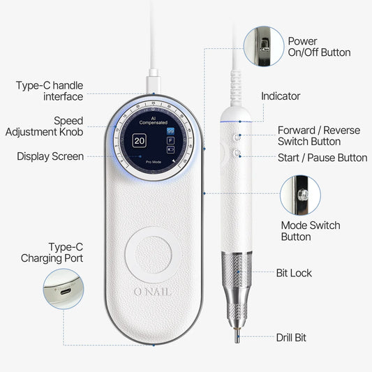 O NAIL AI Precision Pink Nail Drill